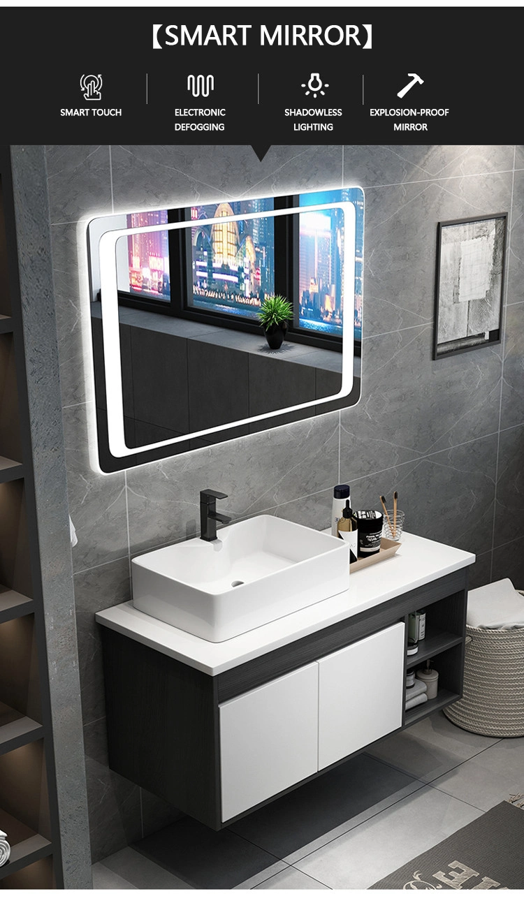 Fully Assembled Wall Mounted LED Mirror Bathroom Cabinet Solid Wood