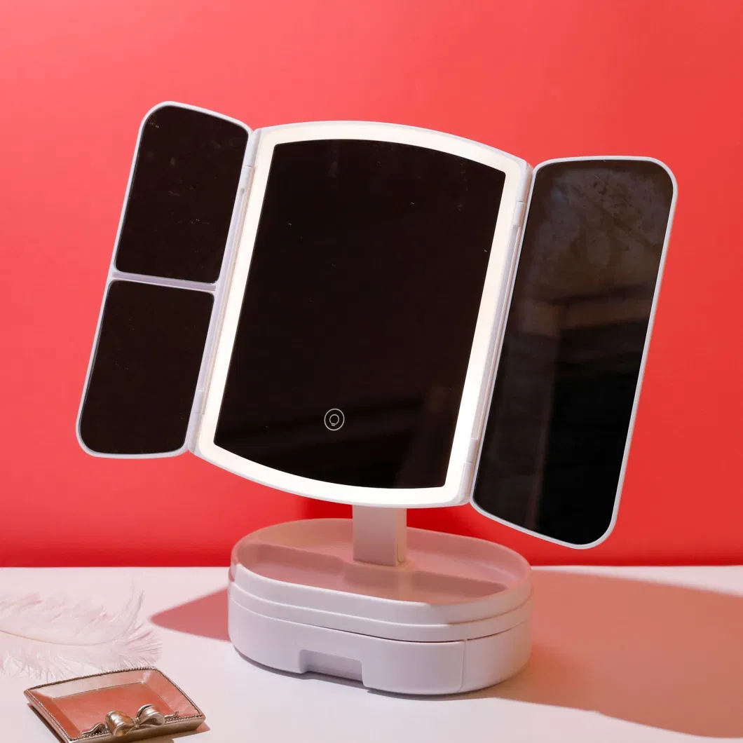 USB Charging Makeup Mirror with 3 Color Lighting Modes, 1X/2X/3X Magnification, Touch Control Design