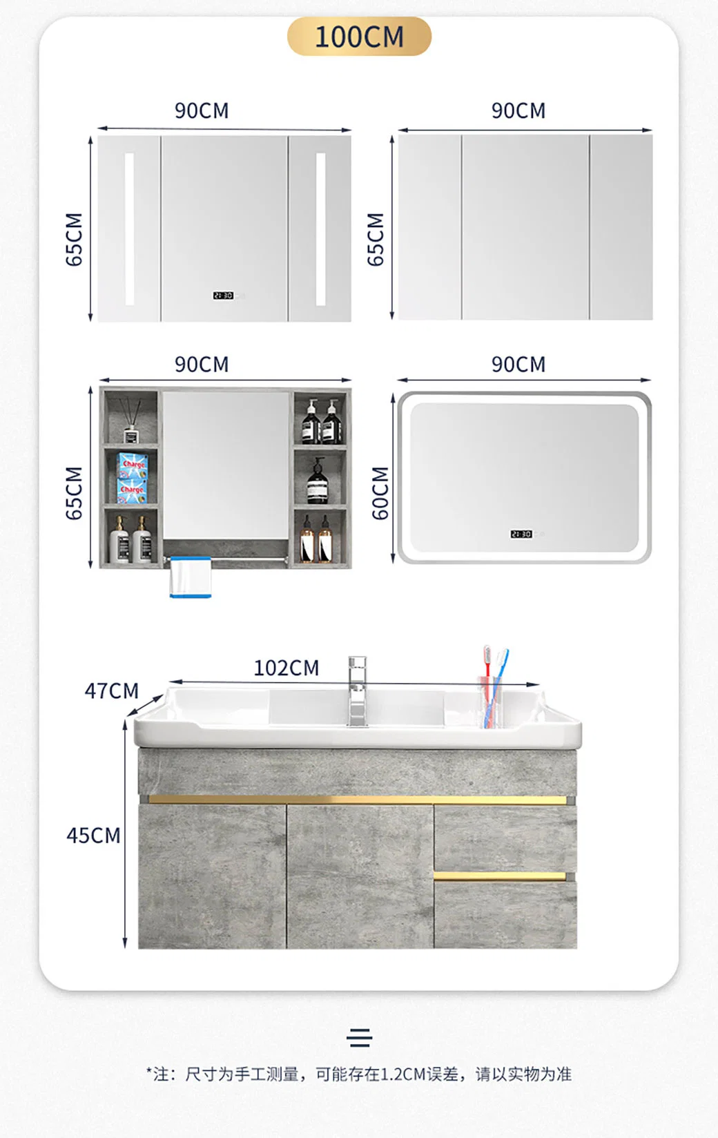 Simple Design Plywood Vanity Cabinets Wall Mounted Mirrored Bathroom Vanity Cabinets