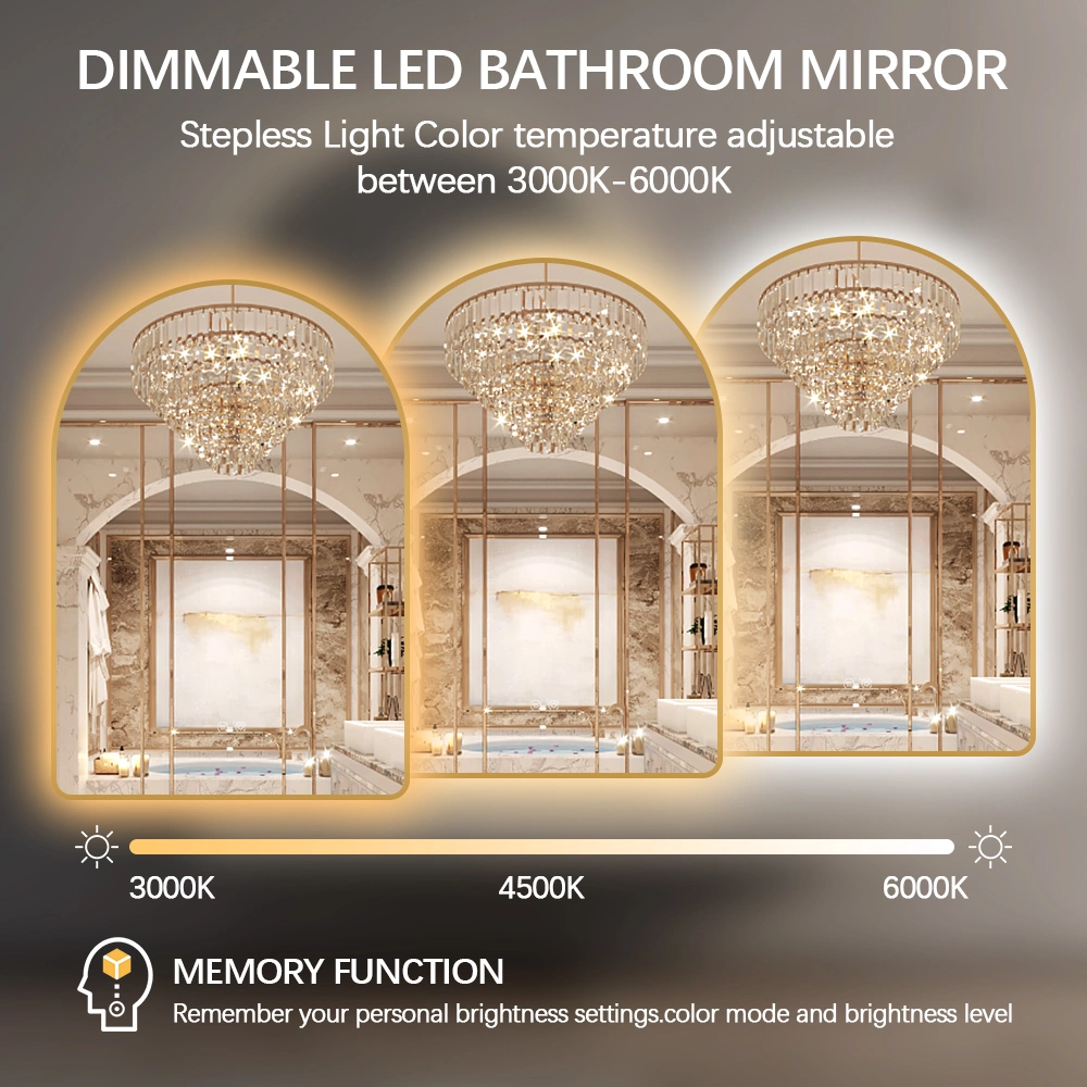 Mirror with Defogger for Bedroom - Arched Bathroom Mirror with Light, Half Circle Arch Mantel Mirror