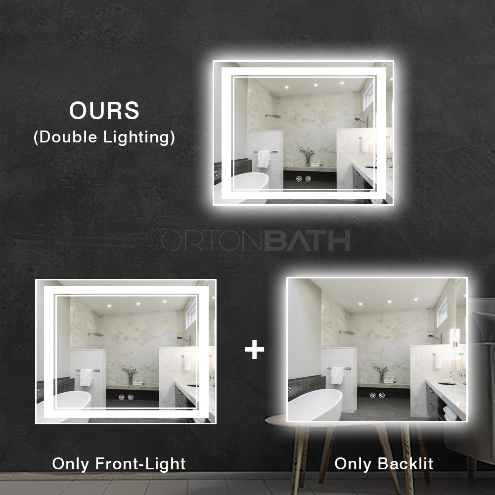 Ortonbath Backlit LED Mirror for Bathroom 28X20 Inch, Wall-Mounted Bathroom Mirrors with Lights for Vanity, Dimmable Touch Sensor, 3000-6000K Anti-Fog Makeup