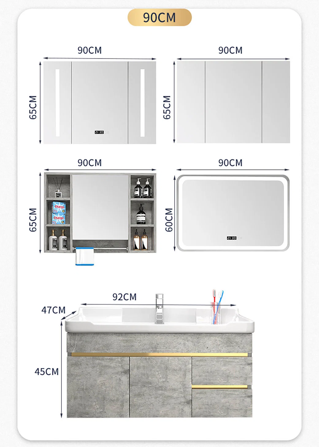 Simple Design Plywood Vanity Cabinets Wall Mounted Mirrored Bathroom Vanity Cabinets