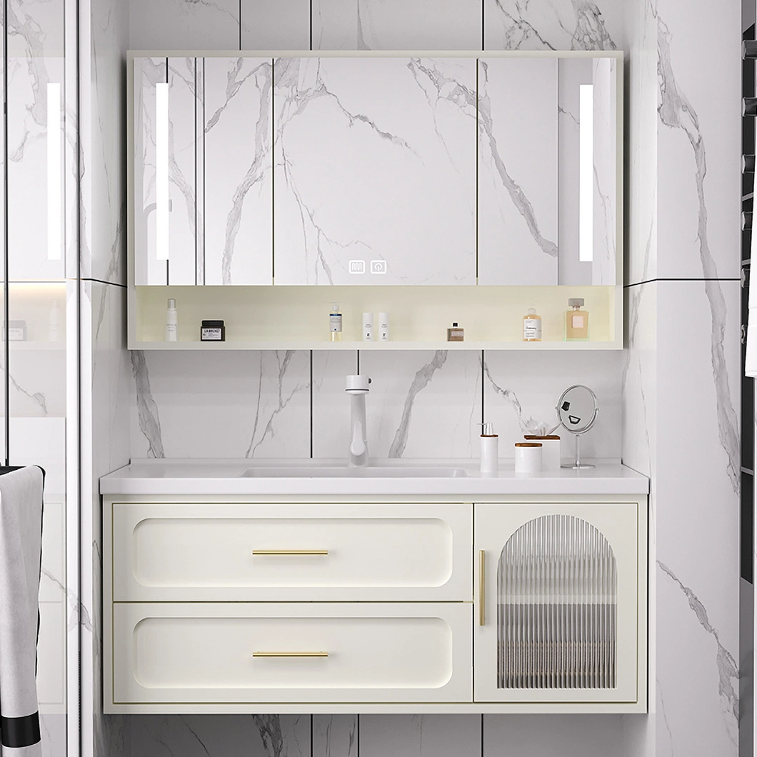 Contemporary Luxury Bathroom Cabinet Set Wall Mounted Bathroom Glass Vanity with Mirror Cabinet