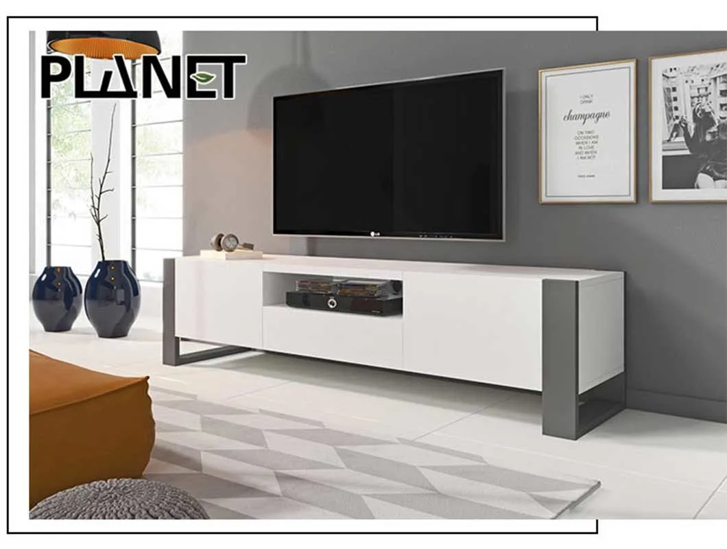 High Quality Mirrored Rattan Wall Mounted Luxury Hidden Media Wooden TV Stand Cabinet Modern Designs