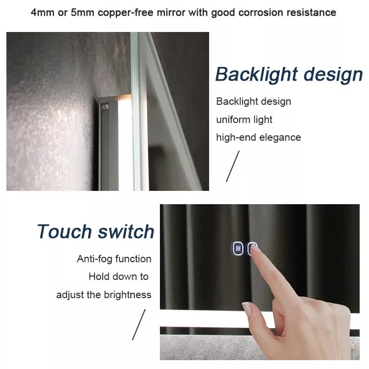 Waterproof Defogger Touch Switch Rectangle Smart LED Bathroom Decorative Mirror with Speaker and Radio