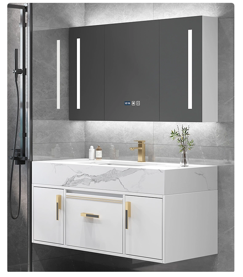 Wholesale Wall Mounted Vanity Cabinets Hotel Bathroom Furniture Modern Light Luxury Cabinet Including Basin and Smart Mirror