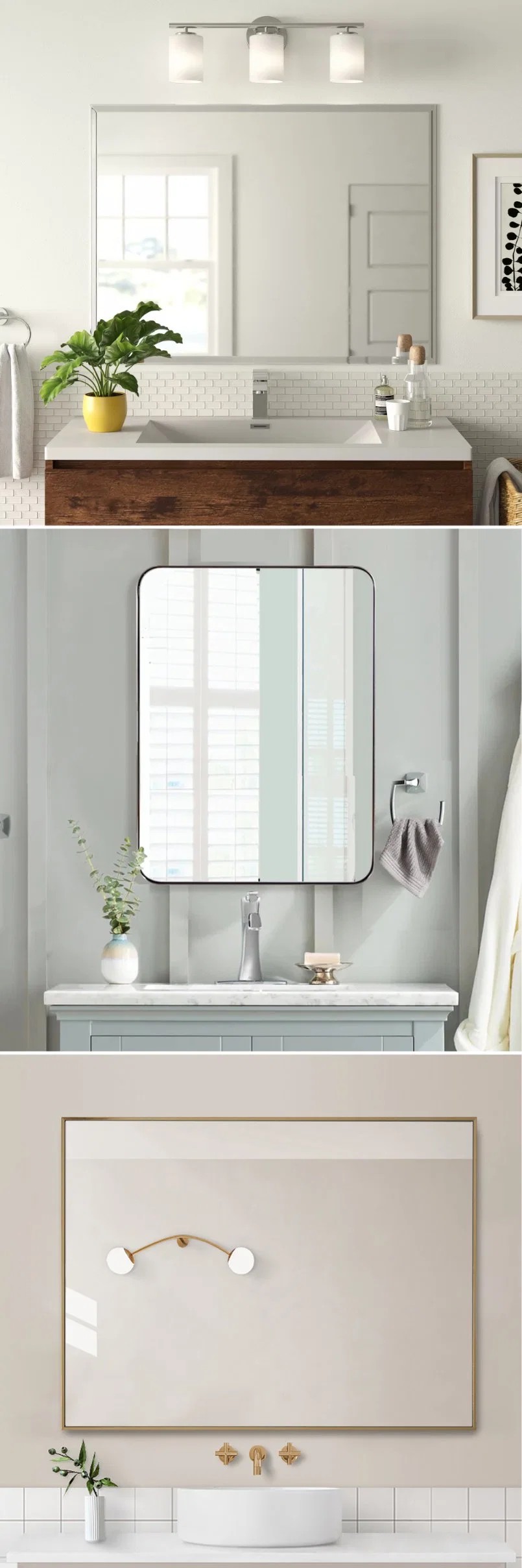 Ortonbath White Wood Framed Bath Decorating Antique Scalloped Decorative Home Smart Wall Mounted Non-LED Mirror Bathroom Designer Art Mirror