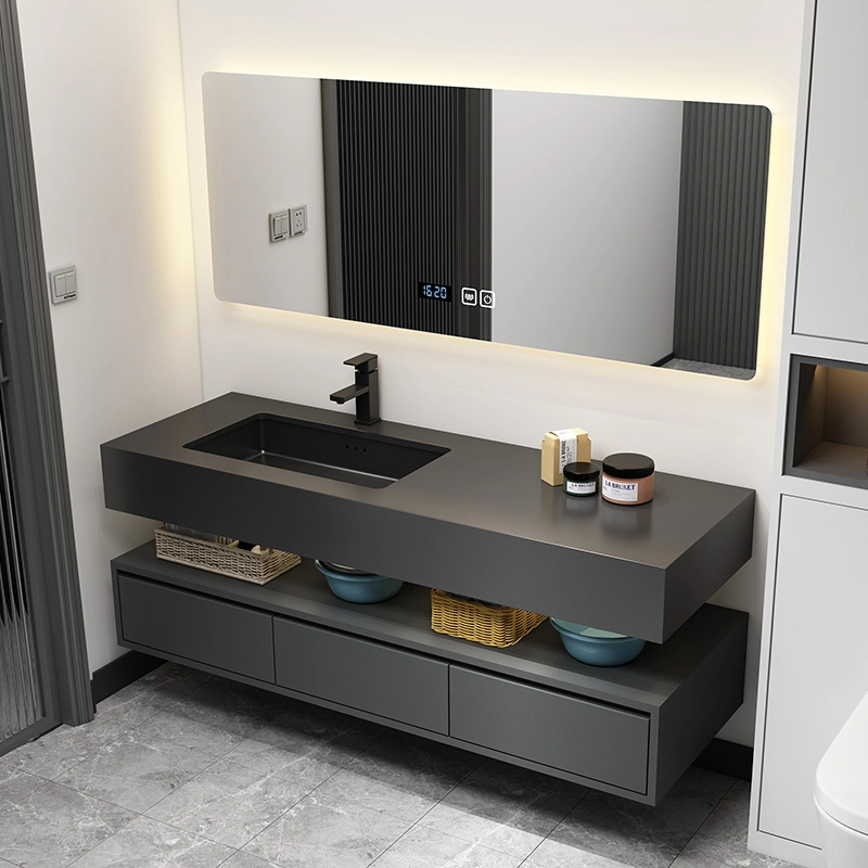 1400mm Width Luxury Modern Design LED Backlit Mirror Sintered Stone Basin Wall Mounted Wooden Bathroom Vanity Cabinet Furniture