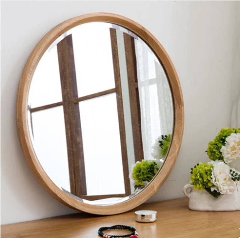 Nordic Minimalist Bathroom Wall-Mounted Solid Wood Round Makeup with Toilet Dressing Round Mirror 0026