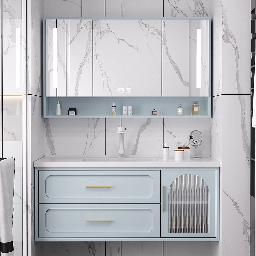 Contemporary Luxury Bathroom Cabinet Set Wall Mounted Bathroom Glass Vanity with Mirror Cabinet