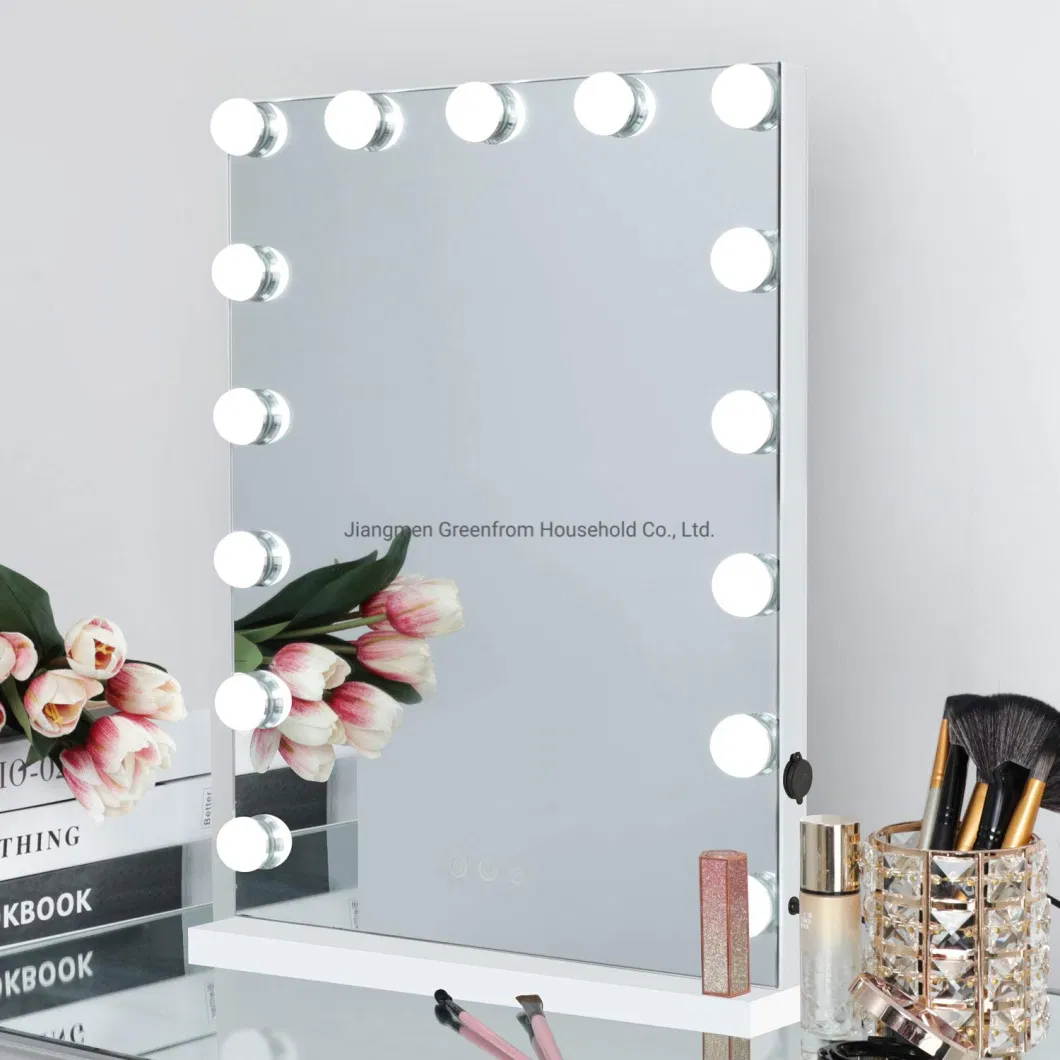 Charge Oversized Wide 15 Bulbs Desktop Mirror Stand LED Hollywood Mirror