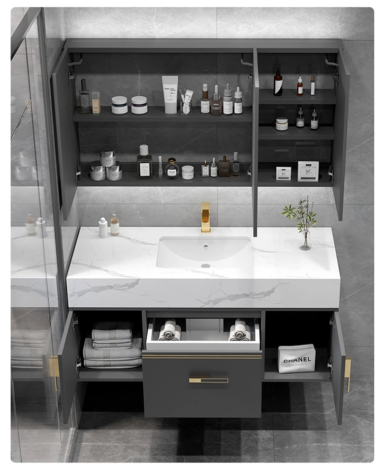 Wholesale Wall Mounted Vanity Cabinets Hotel Bathroom Furniture Modern Light Luxury Cabinet Including Basin and Smart Mirror