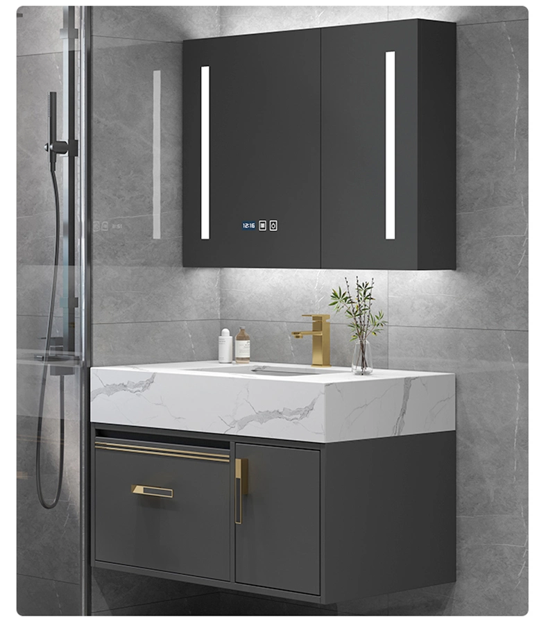 Wholesale Wall Mounted Vanity Cabinets Hotel Bathroom Furniture Modern Light Luxury Cabinet Including Basin and Smart Mirror