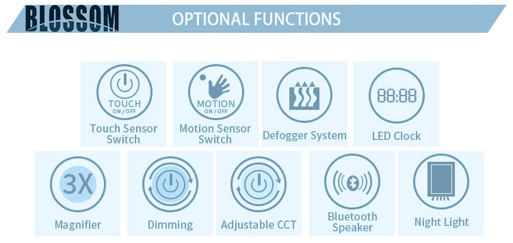 Hotel Bathroom Anti-Fog Touch Switch Waterproof Backlit Smart LED Mirror with Light