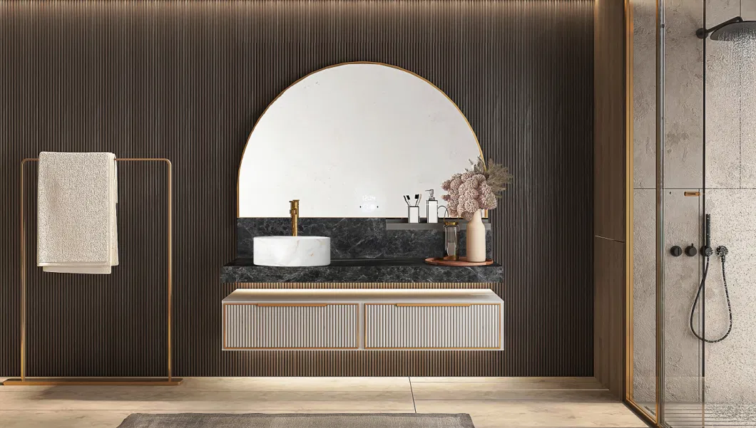 Half Round Arched Metal Minimalist High-End Modern Bathroom Cabinet Wash Basin Mirror Ceramic Vanity