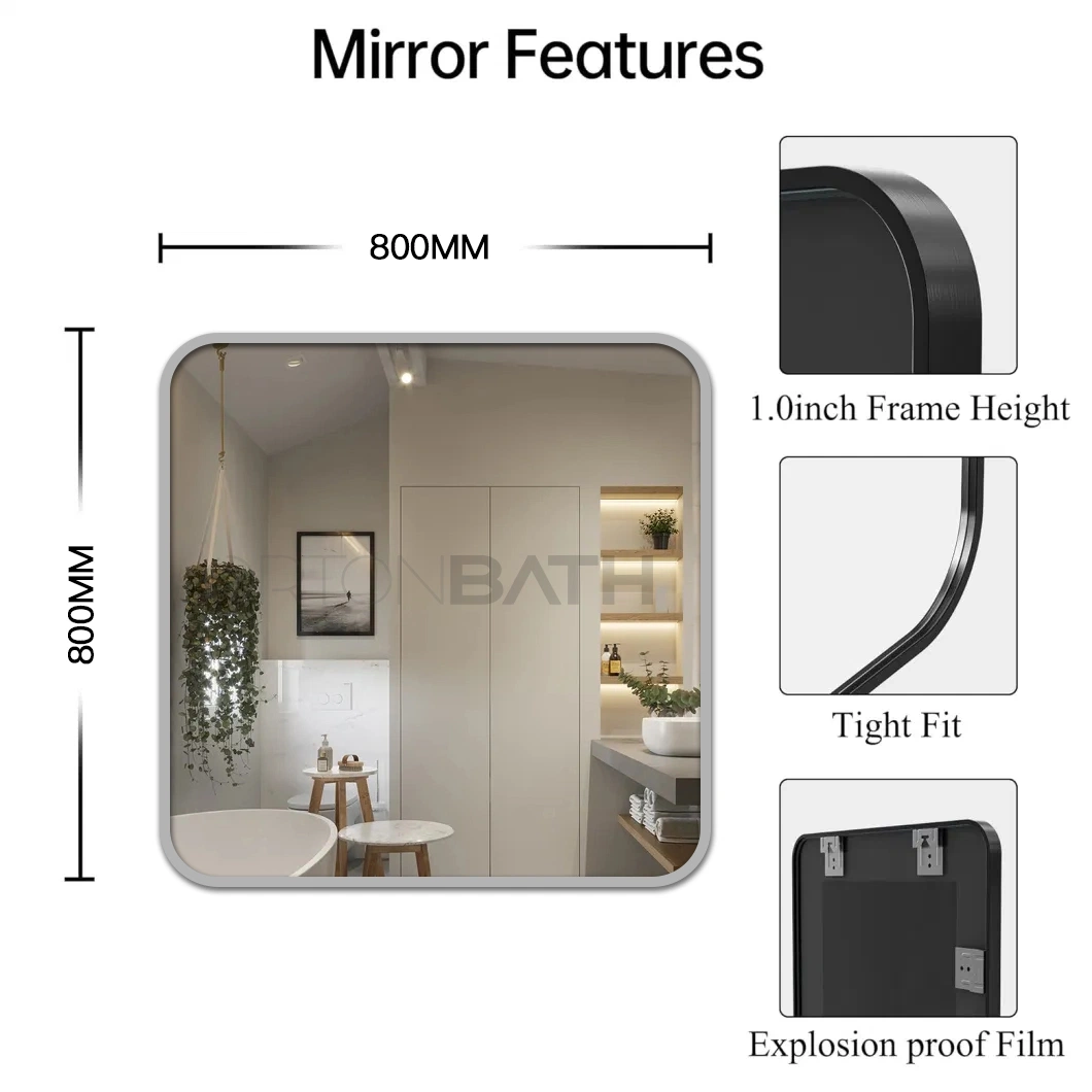 Ortonbath Brushed Metal Frame Square Wall Mirror for Bathroom Decor Rounded Corner Horizontal or Vertical Hangs Small Wall Mirror