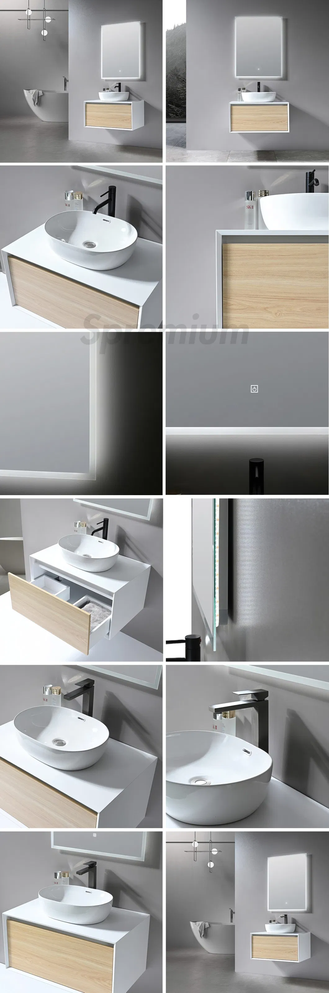 Wall Mounted Modern Vanity Bathroom Mirror Cabinet with Basin and Light for Home Bathroom Vanity Cabinet with Sink