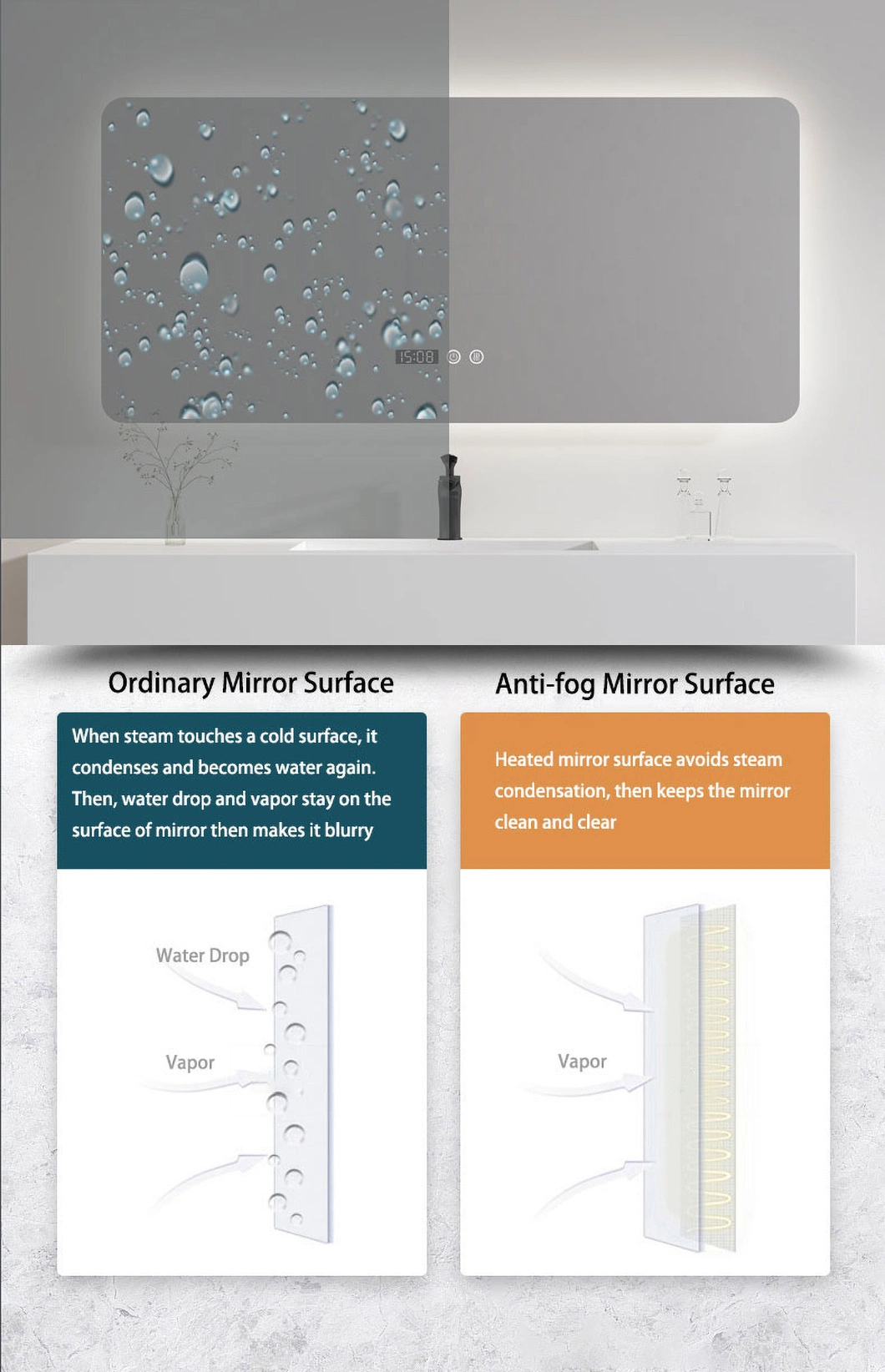 Super Large Storage Space Three Doors Bathroom Cabinet Touch Switch Medicine Cabinet LED Mirror Cabinet