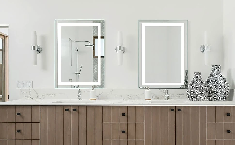 LED Bathroom Mirror 28&quot;X 36&quot; with Front and Backlight, Stepless Dimmable Wall Mirrors with Anti-Fog, Shatter-Proof, Memory, 3 Colors, Double LED Vanity Mirror