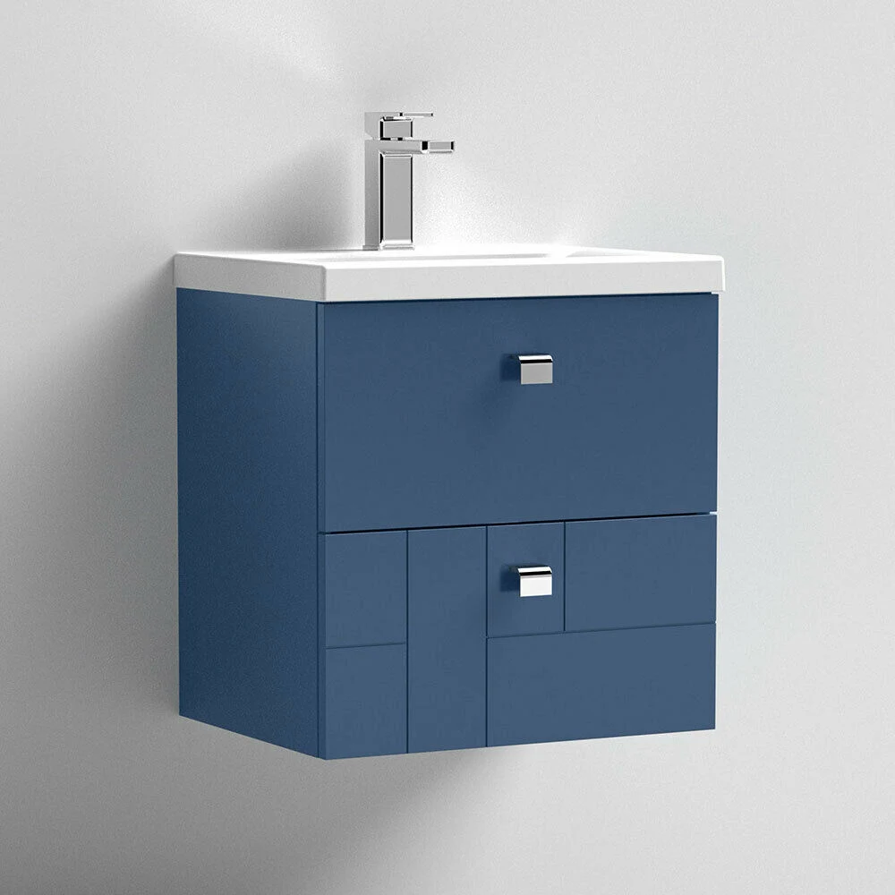 Wall Hung 2-Drawer Vanity Unit with Basin-1 500mm Wide - Satin Blue