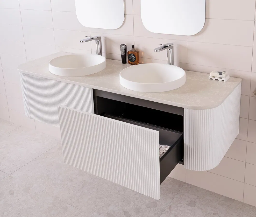 Matte White Fluted 750mm Curve Wall Hung Bathroom Vanity