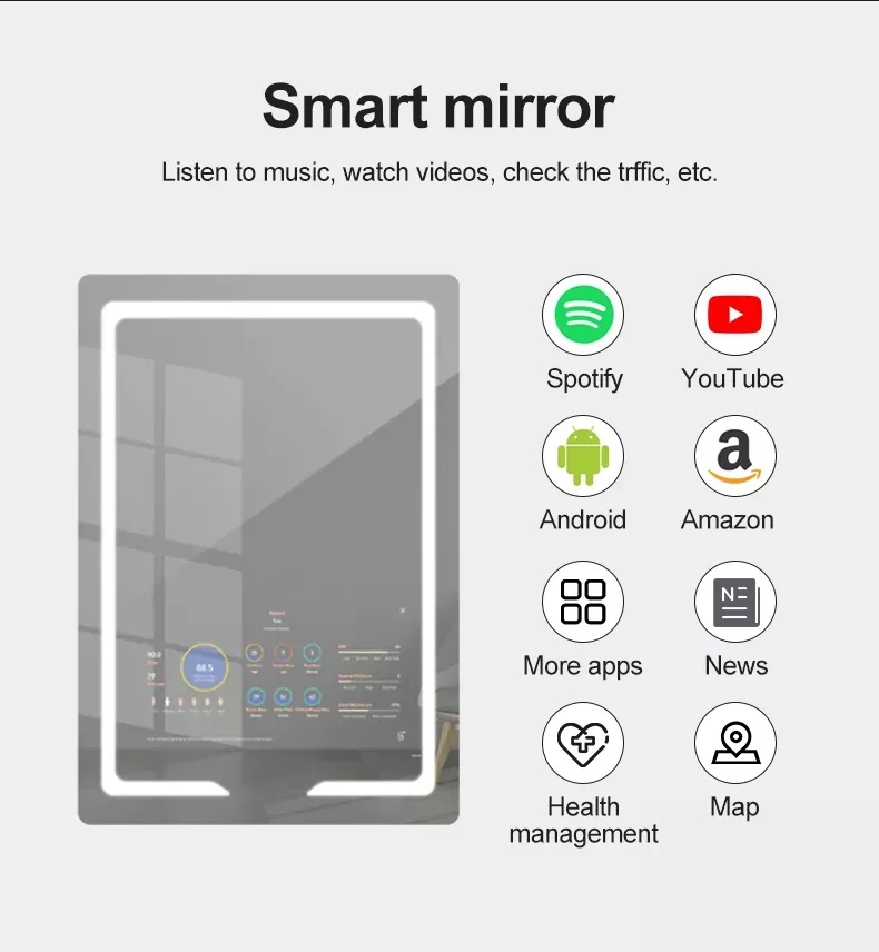 49&quot; Smart Mirror Interactive Bathroom TV Mirror Intelligent Magic Mirror Glass Touch Screen Mirror for Hotel Smart Home Advertising Display with Android OS