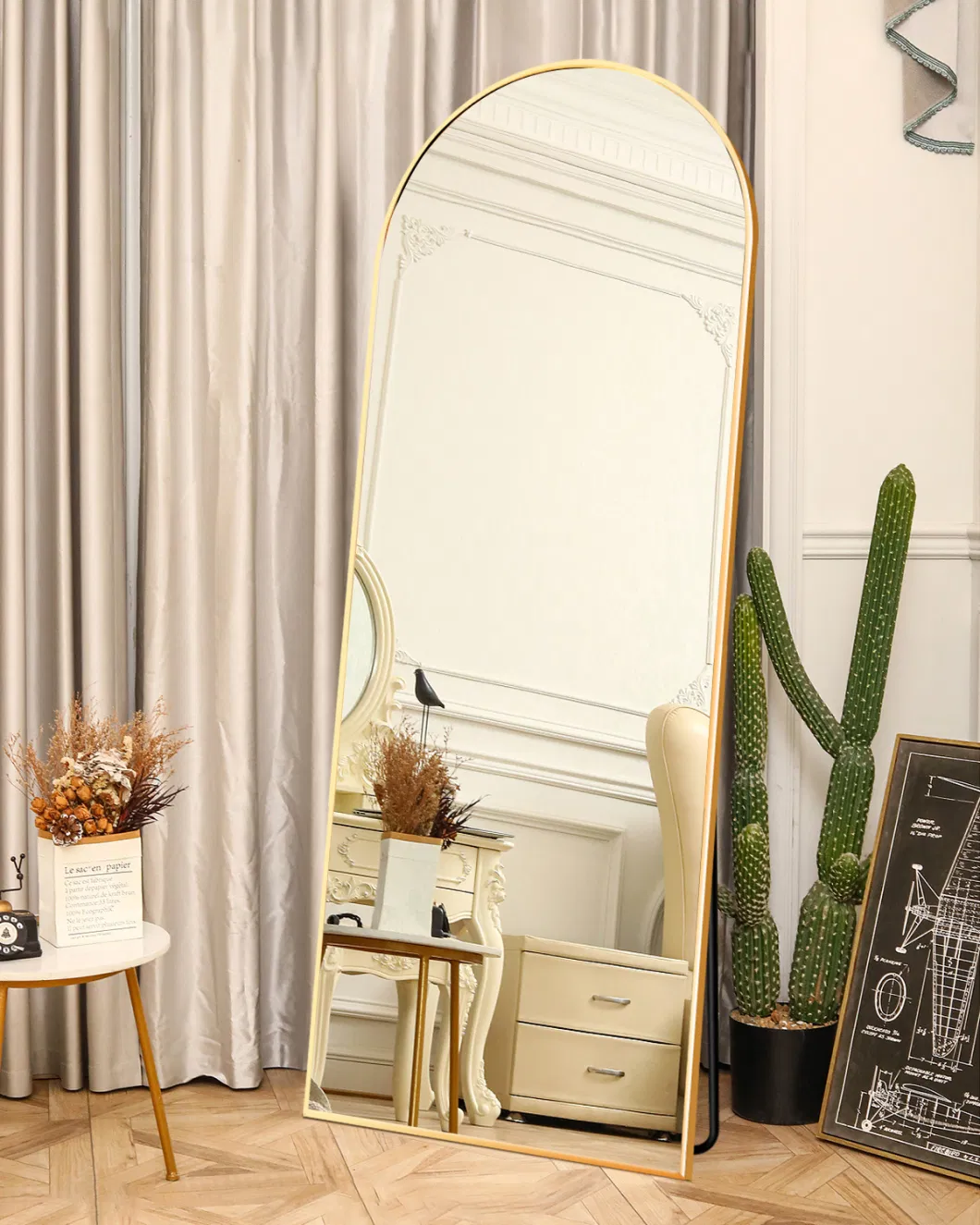 Arched Top Irregular Full Length Floor Standing Wall Mounted Dressing Body Mirror