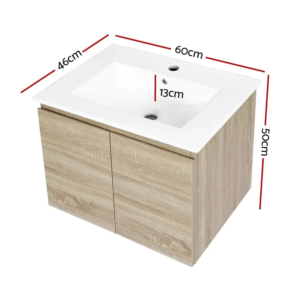 600mm Light Oak Wall Mounted Bathroom Vanity