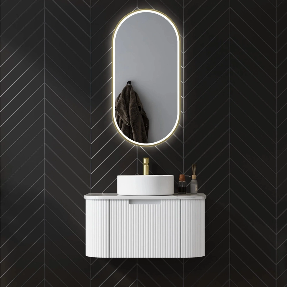 Matte White Fluted 750mm Curve Wall Hung Bathroom Vanity