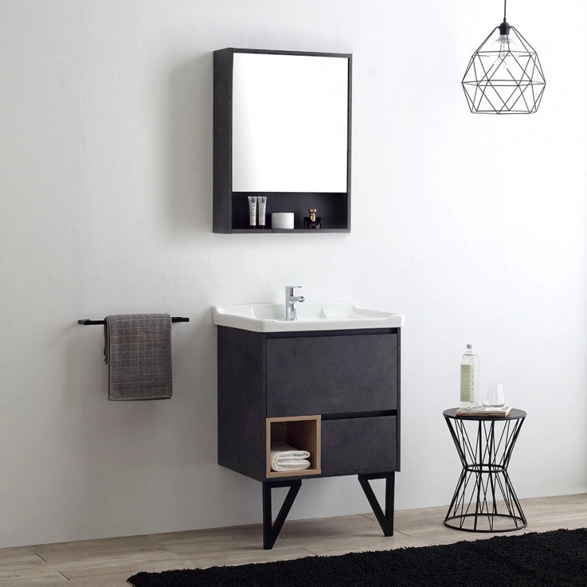 Grey Color Modern New Design Wall Mounted Mirror Bathroom Furniture MDF Cabinet