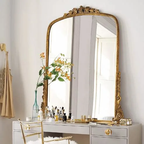 Bathroom Porch Light Luxury Fireplace Hanging Mirror Golden European Retro Arched Washstand Mirror