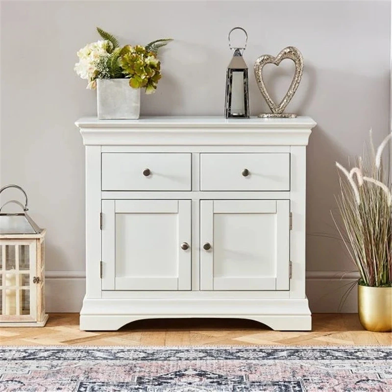 2022 China Factory Direct Sales Grey Painted Wide 2 Drawer Wood Sideboard Door Storage Cabinet Sideboard for Living Room Bedroom Hotel Furniture