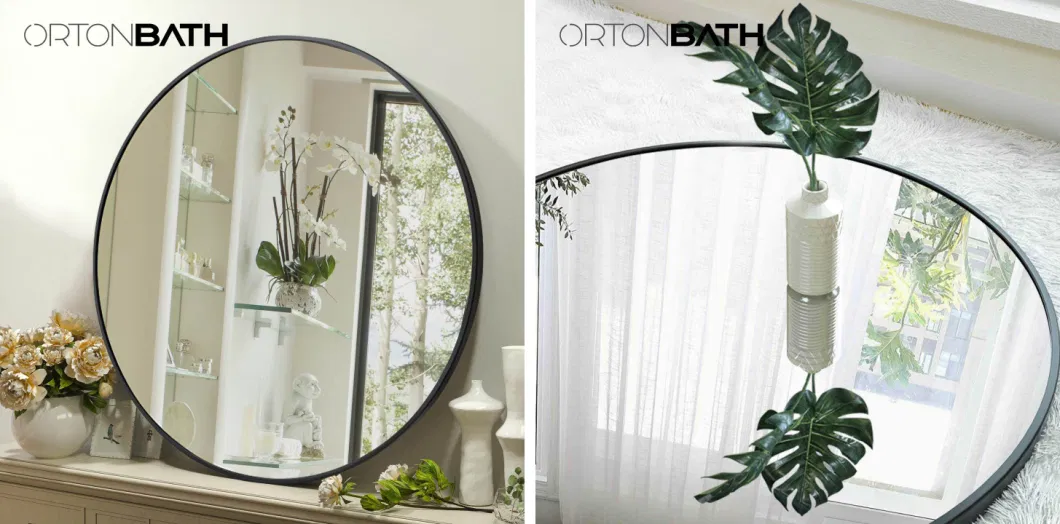 Ortonbath1 Black Wide Thick Frame Wall Mount Bath Home Smart Wall Mounted Non-LED Mirror Bathroom Designer Art Mirror