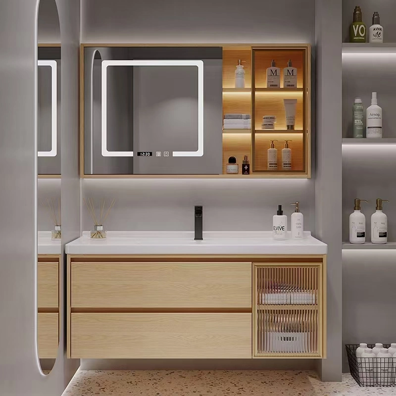 Modern Wall Mounted Wooden Bathroom Cabinets Furniture Sanitary Vanity Vanities LED Mirror Mirrored Medicine Bathroom Cabinet