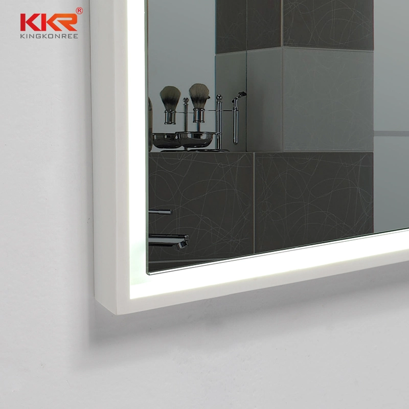 Stylish White Solid Surface Stone Framed Bathroom LED Mirror