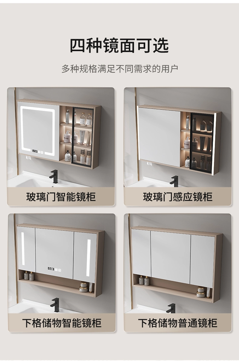 Made in China Solid Wooden Bathroom Vanity Cabinet with Ceramic Countertop Art Wash Basin LED Mirror Cabinet