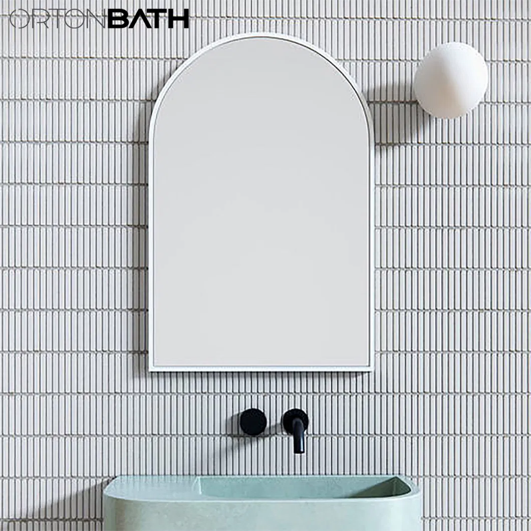 Ortonbath White Arched Framed Bath Home Smart Wall Mounted Non-LED Mirror Bathroom Designer Decorative Art Mirror