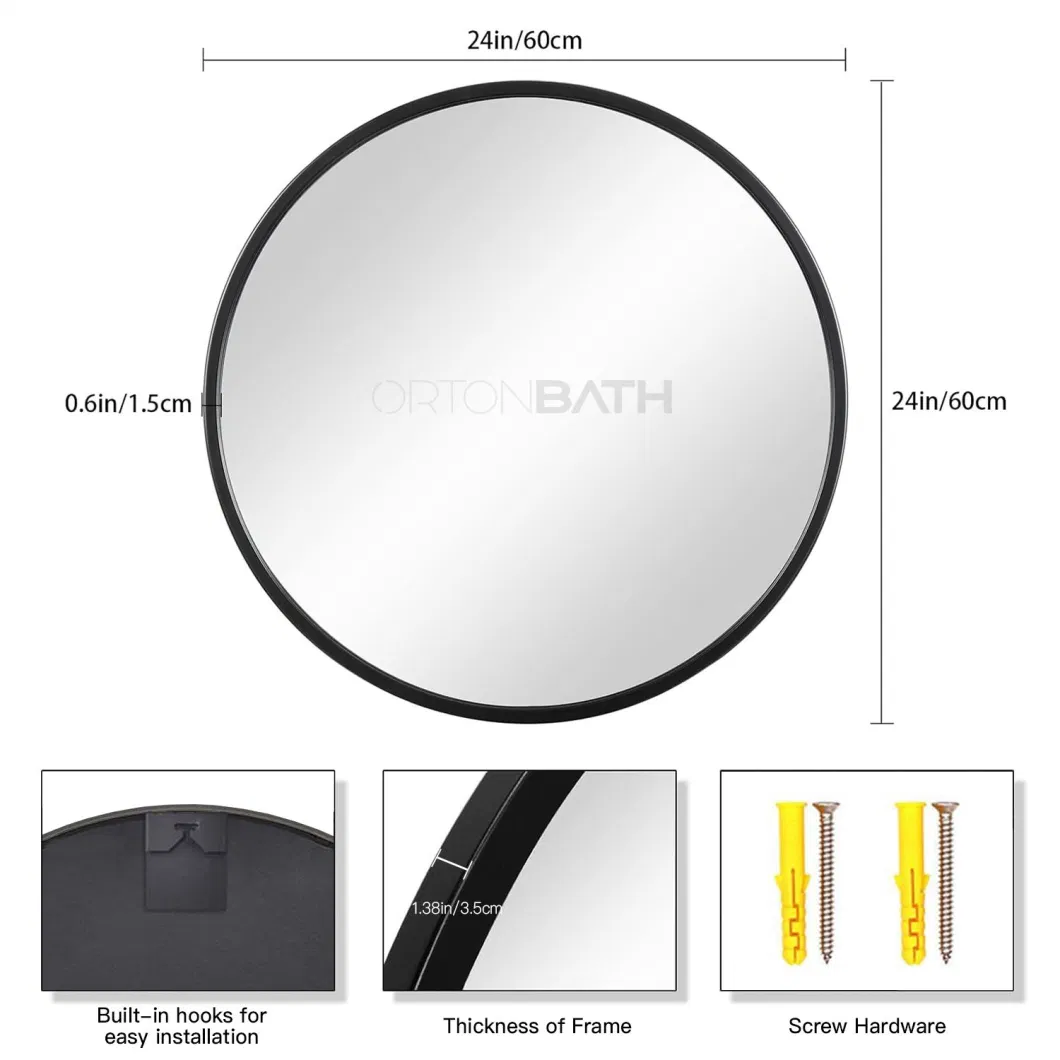 Ortonbath1 Black Wide Thick Frame Wall Mount Bath Home Smart Wall Mounted Non-LED Mirror Bathroom Designer Art Mirror