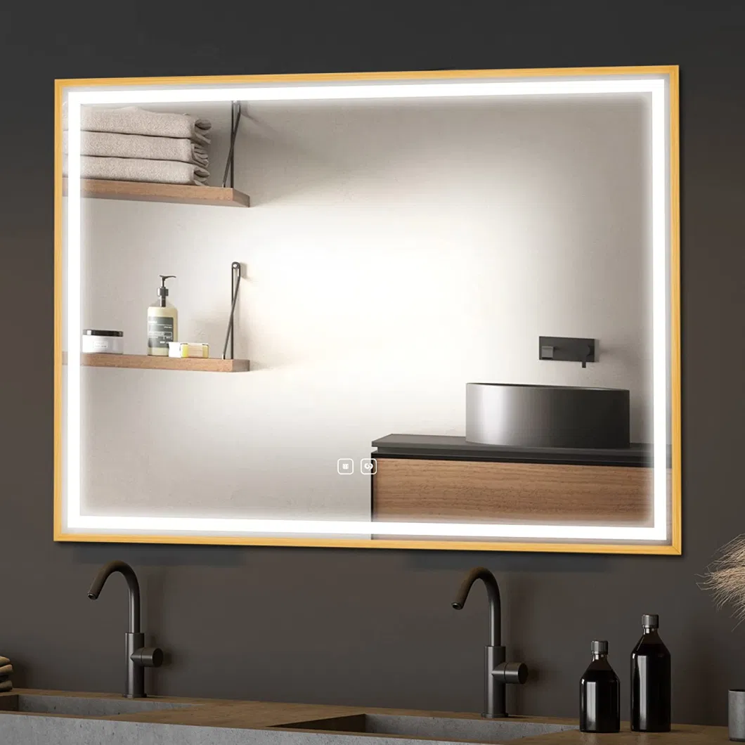 LED Bathroom Mirror with Lights Lighted Vanity Wall Mirrors Premium Gold Aluminum Frame Gradient Lighting Infinite Dimming