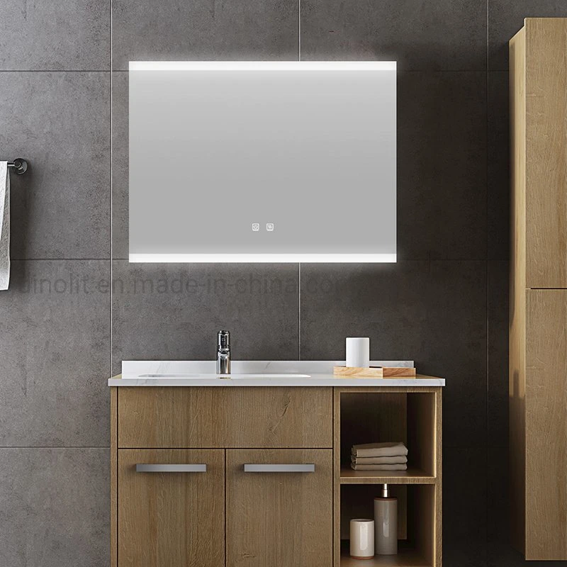 IP44 Intelligent Bath LED Light Wall Glass Multi-Function Vanity Frameless Decorative Mirror with Touch Switch/Anti-Fog Film/Digital Clock/Bluetooth Music Play