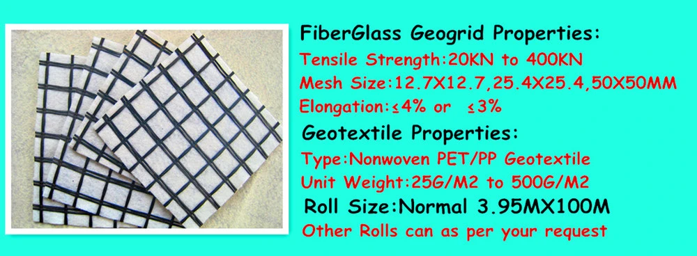 50kn Composite Geotextile Bitumen Paved Fiberglass Uniaxial Glass Fiber Geogrid