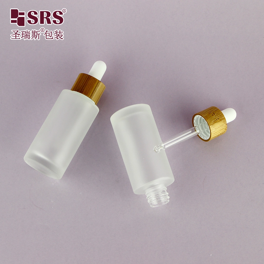 Bamboo packaging Cosmetics Hot Sale 15g 30g 50g Glass Frosted Dropper Bottle