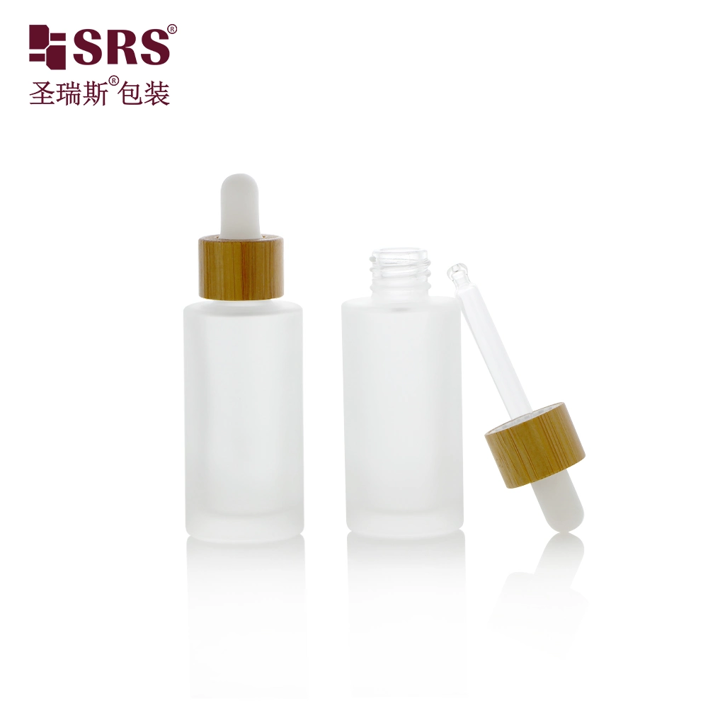 Bamboo packaging Cosmetics Hot Sale 15g 30g 50g Glass Frosted Dropper Bottle