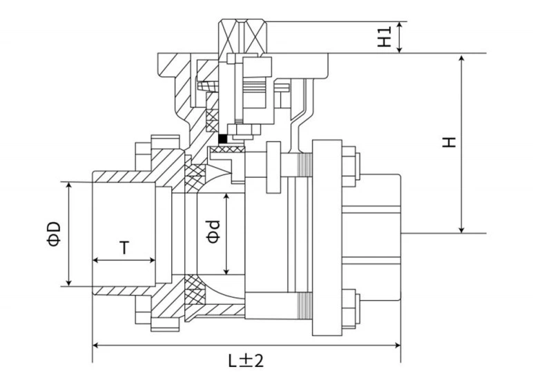 304 316 Hygienic Air Pneumatic Actuator 3PC Manual Ball Valve