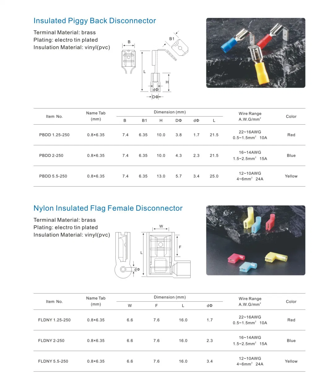 High Quality Terminal Copper Insulated Piggy Back Disconnects Terminal