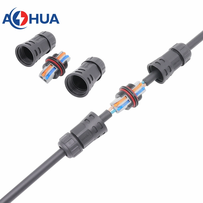 IP67 Screwless Fast Connector LED Outdoor Lighting Waterproof Cable Connector L Type Quick Connector M21 2pin Straight 2 Way No Screw Power Cable Connector