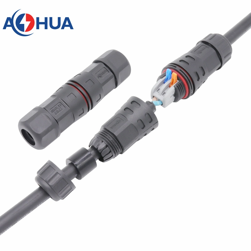 Aohua Assembly L Type 2 Way Crimp Spring Terminal Block Connector Screwless No Cable Waterproof Connector M21 2pin IP67 IP68 Power Connector for Outdoor