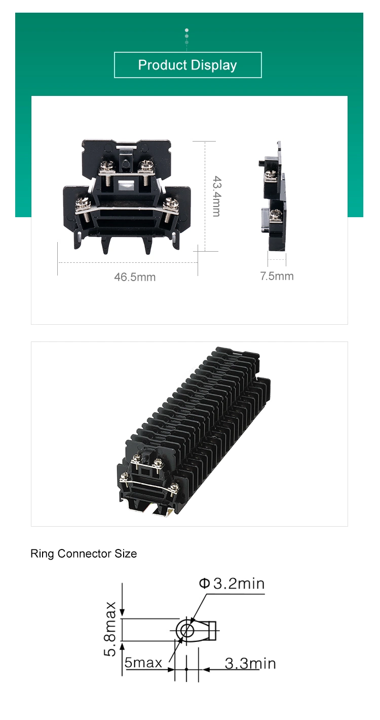 DIN Rail Double Level Terminal Block for Ring Connector AWG22-16