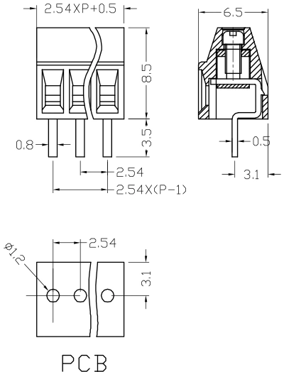 2.54mm Ce/RoHS Certification PCB Screw Terminal Block 308