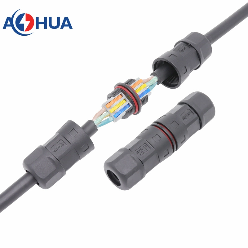 IP67 Screwless Fast Connector LED Outdoor Lighting Waterproof Cable Connector L Type Quick Connector M21 2pin Straight 2 Way No Screw Power Cable Connector